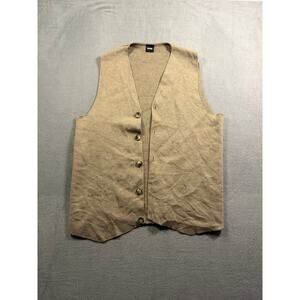 Hugo Boss Vest Mens Small Tan Beige Fine Knit Button Up‎ Sweater Vest Sleeveless
